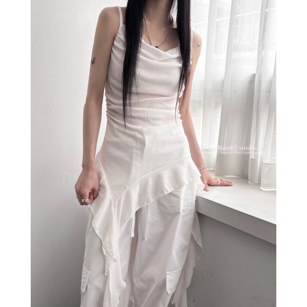 Korea🇰🇷女款｜荷葉飄帶垂領細肩背心｜GA197［預購］BandQ studio-細節圖3