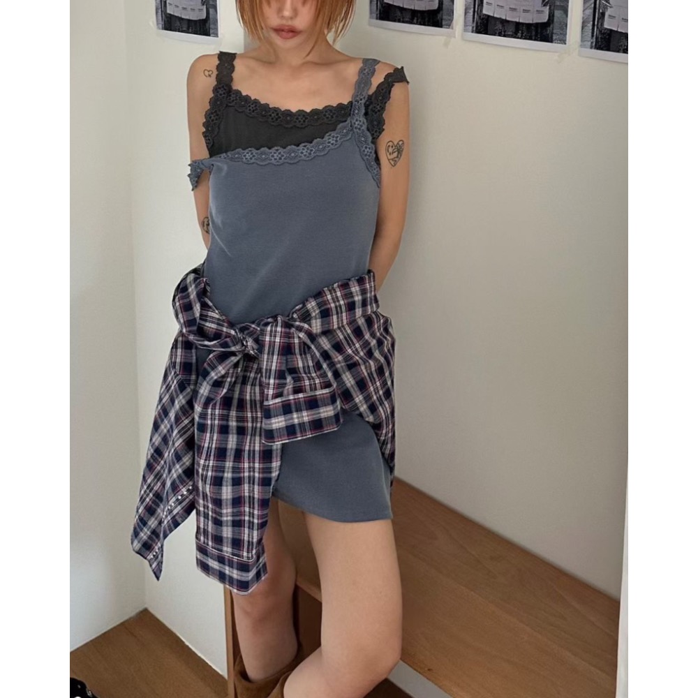 Korea🇰🇷女款｜撞色蕾絲雙層假兩件連身裙｜GD33［預購］BandQ studio-細節圖6
