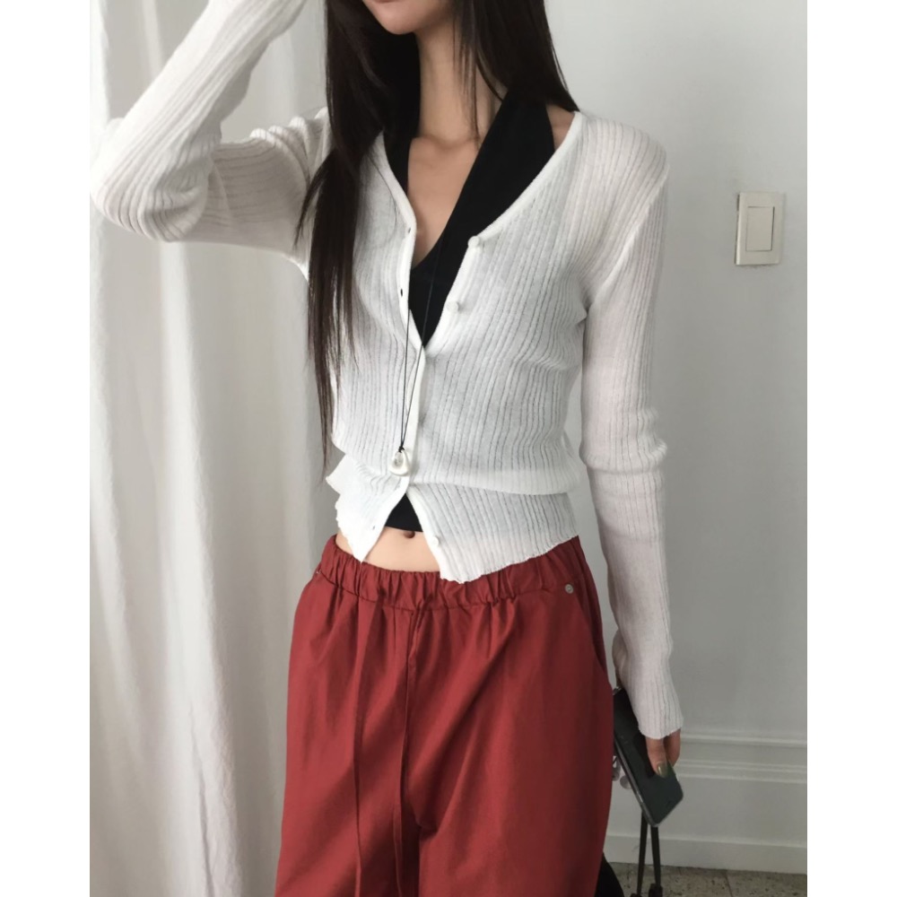 Korea🇰🇷女款｜V領修身坑紋針織外套｜GA285［預購］BandQ studio-細節圖4