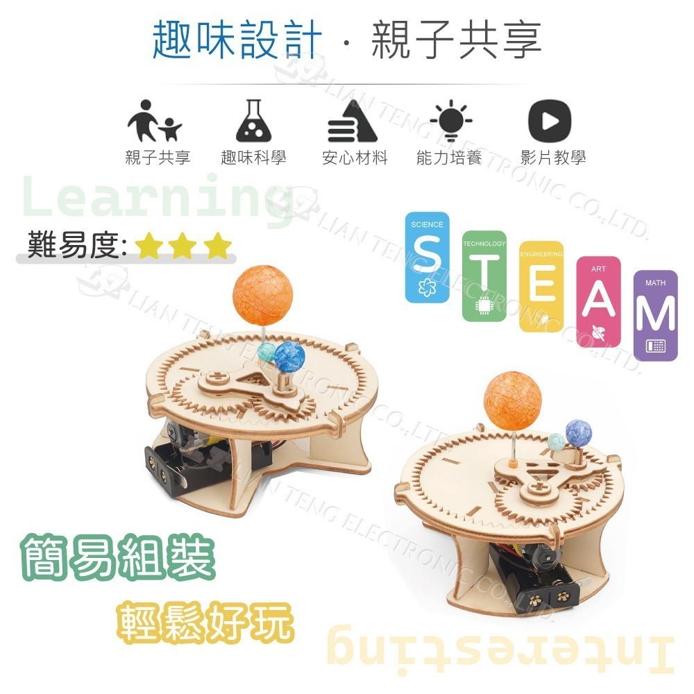 聯騰．DIY 地月日三球儀 星球儀 3D立體拼圖模型材料包 (附彩色繁體說明書)-細節圖3