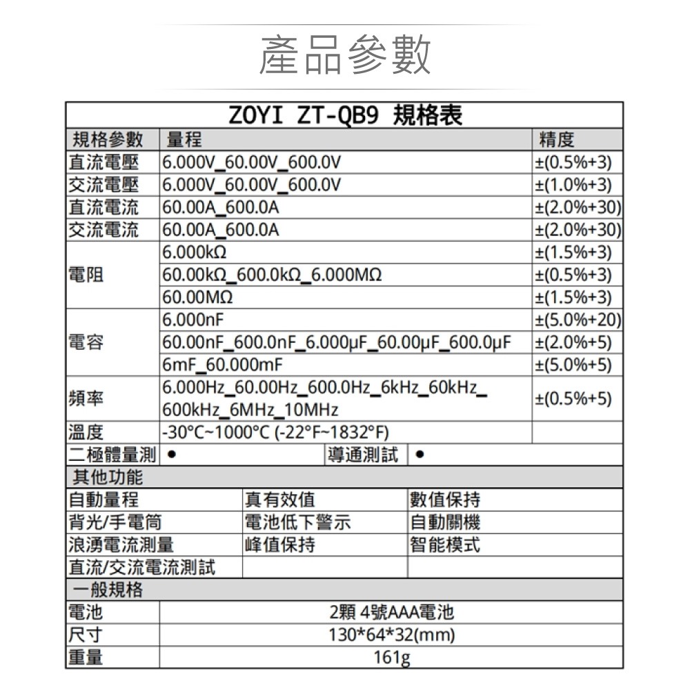 『聯騰．堃喬』ZT-QB9 智能量測 多功能數位鉤錶 ZOYI眾儀電測 一年保固-細節圖5