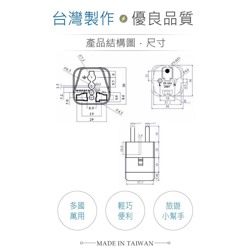 『聯騰．堃喬』Wonpro WA-9 轉接頭 2P 附側接地型 嵌入式插腳-細節圖3