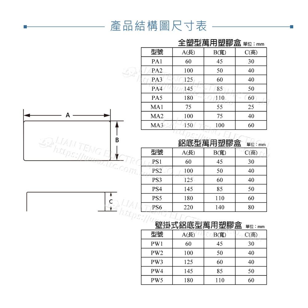 『聯騰．堃喬』PS-3 鋁底 / 黑色 ABS 塑膠盒 125 x 60 x 40 mm 經濟型 萬用-細節圖4