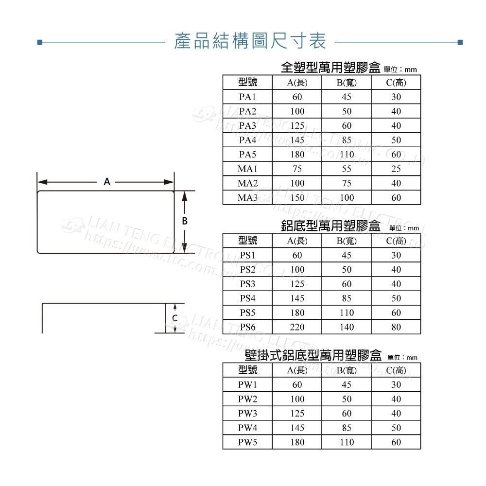 聯騰．PS-1~PS-6｜ABS鋁底萬用塑膠盒｜多尺寸｜台灣製-細節圖4