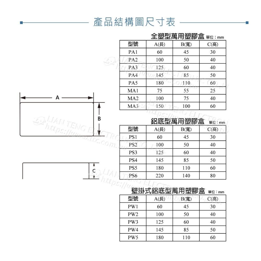 聯騰．PS-1 鋁底 / 黑色 ABS 塑膠盒 65 x 45 x 30 mm 經濟型 萬用-細節圖4