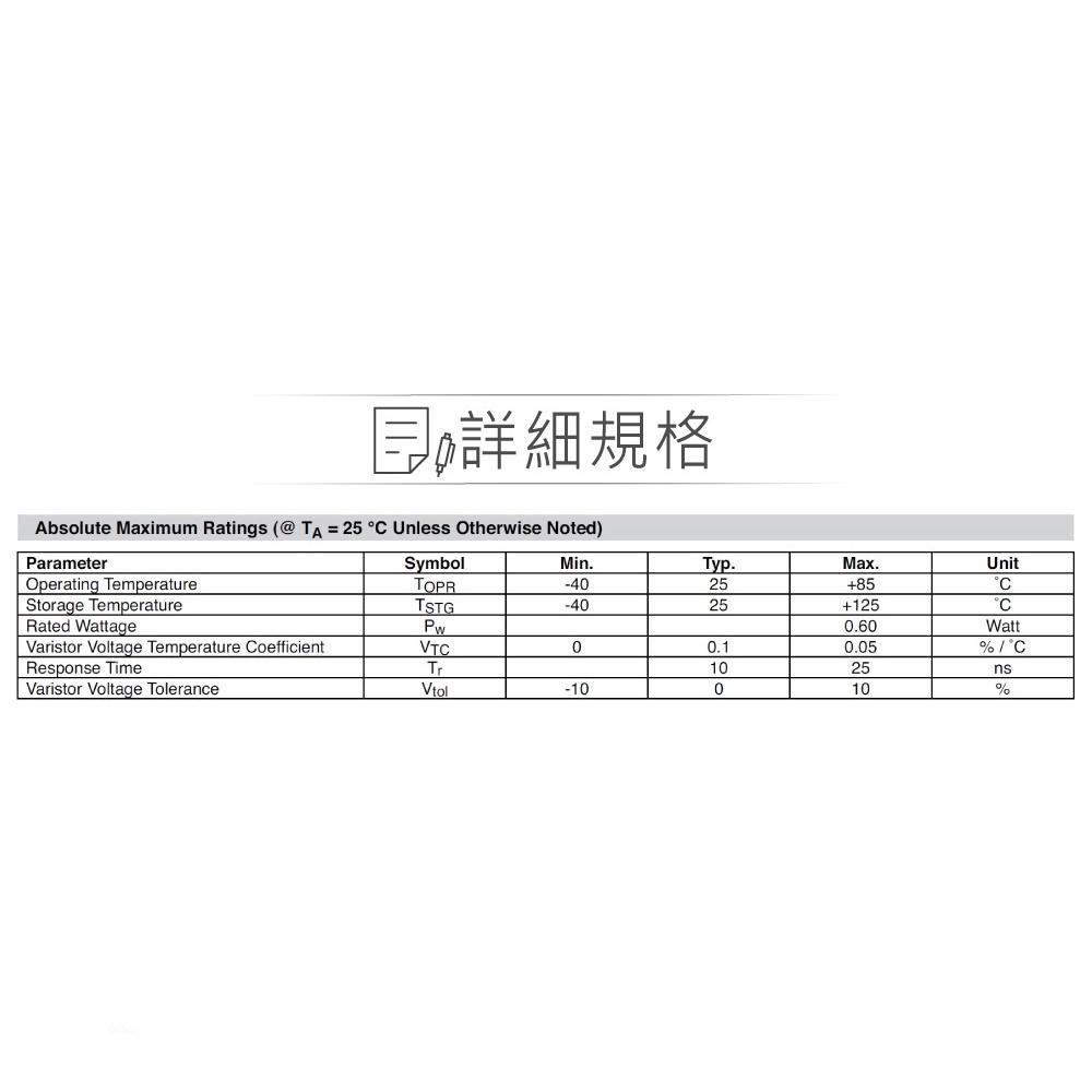 聯騰．14D系列突波吸收器 MOV 壓敏電阻 221K~821K 電源防護元件-細節圖2