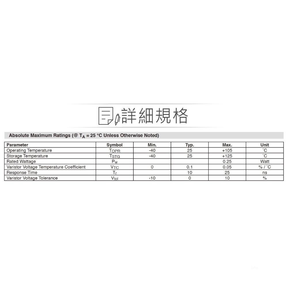 聯騰．7D系列突波吸收器 MOV 壓敏電阻 221K~471K 電源防護元件-細節圖2