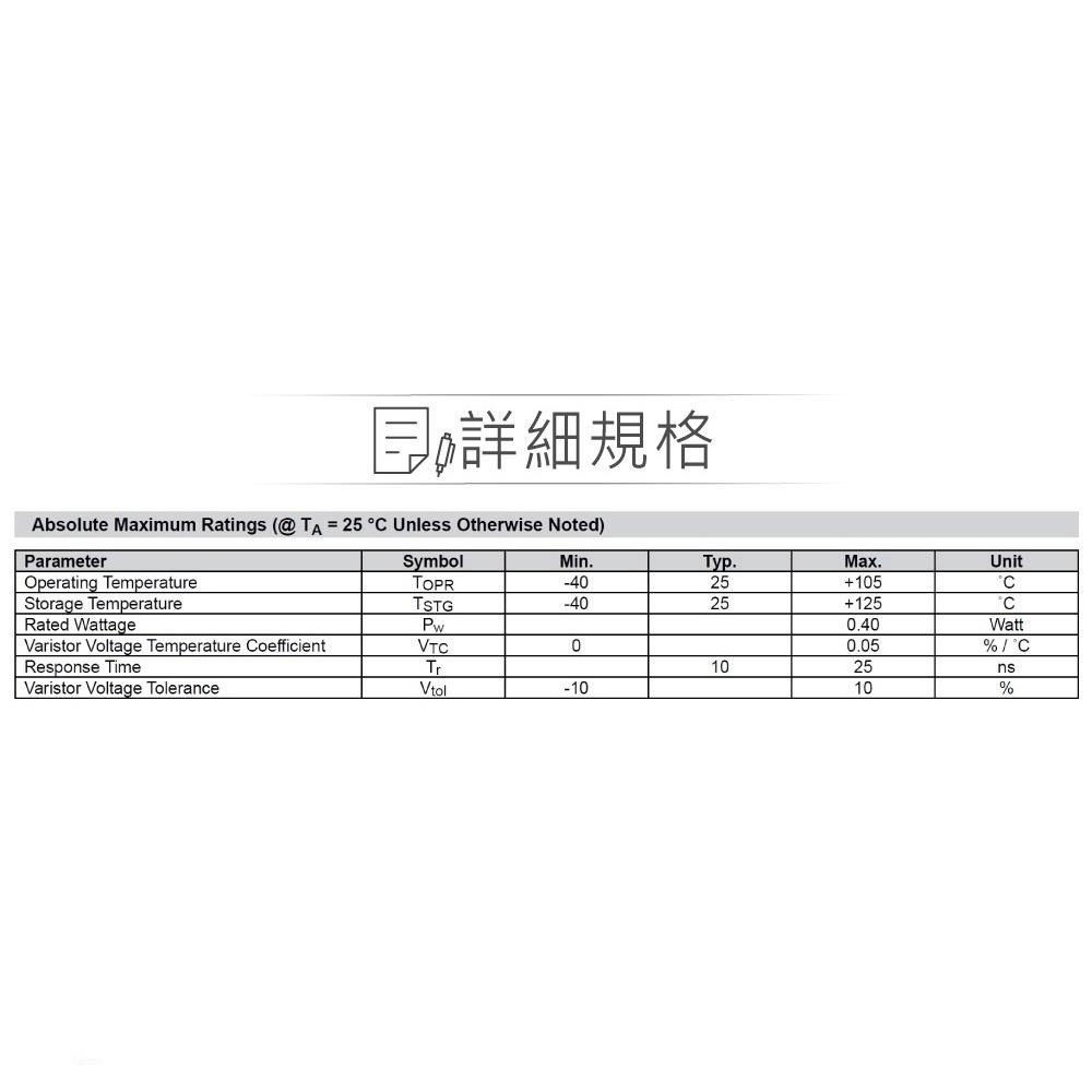 聯騰．10D系列突波吸收器 MOV 壓敏電阻 241K~821K 電源防護元件-細節圖2