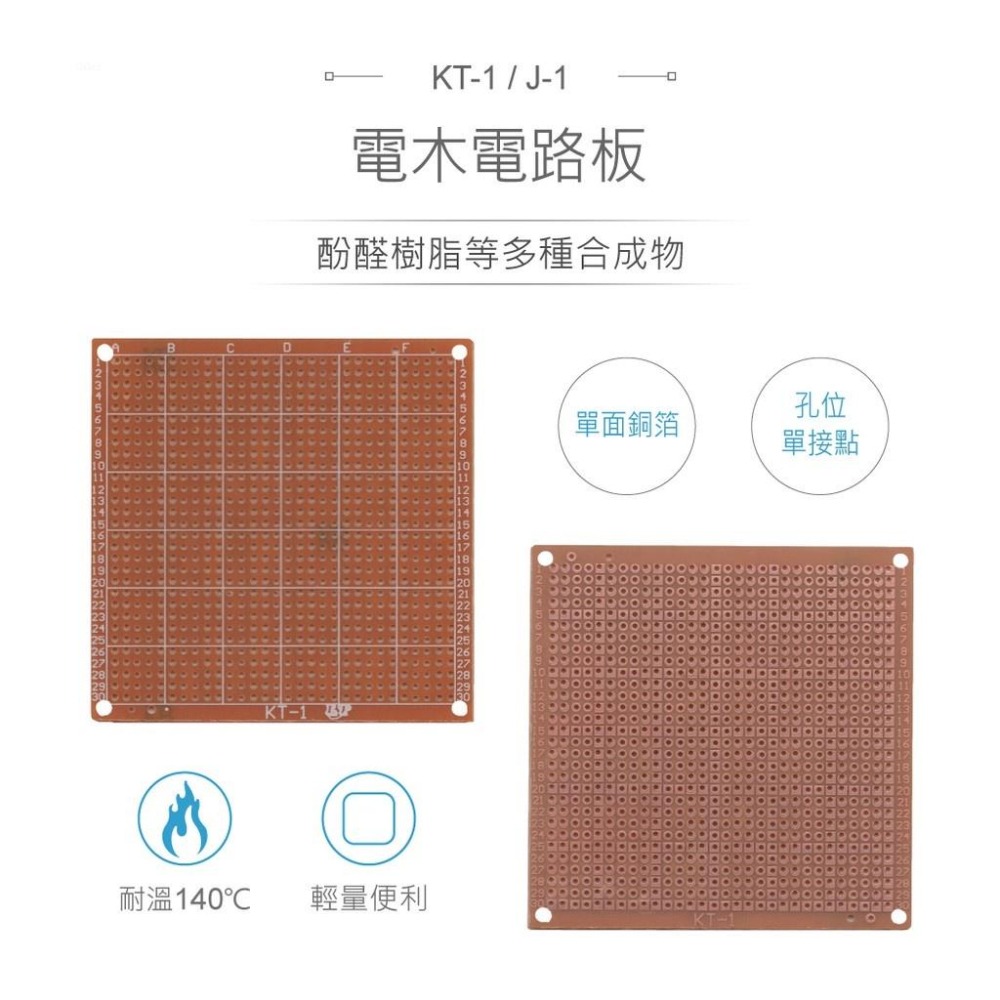 聯騰．KT-1/J-1 PCB萬用板｜85×85mm｜900孔｜STEAM教具／技能檢定專用-細節圖2