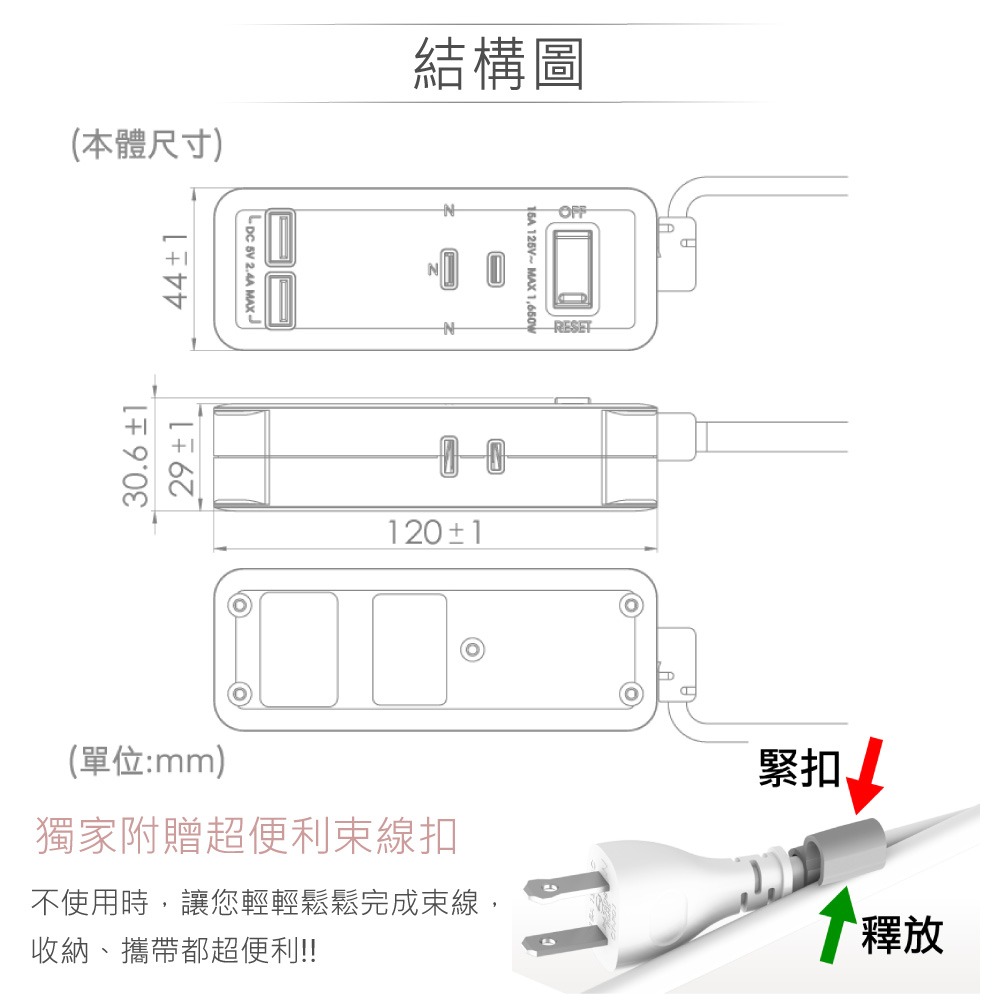 『聯騰．堃喬』 iPlus+ 保護傘 快易充 USB 智慧充電組 PU-2133U 3.6尺 過載自動斷電-細節圖6