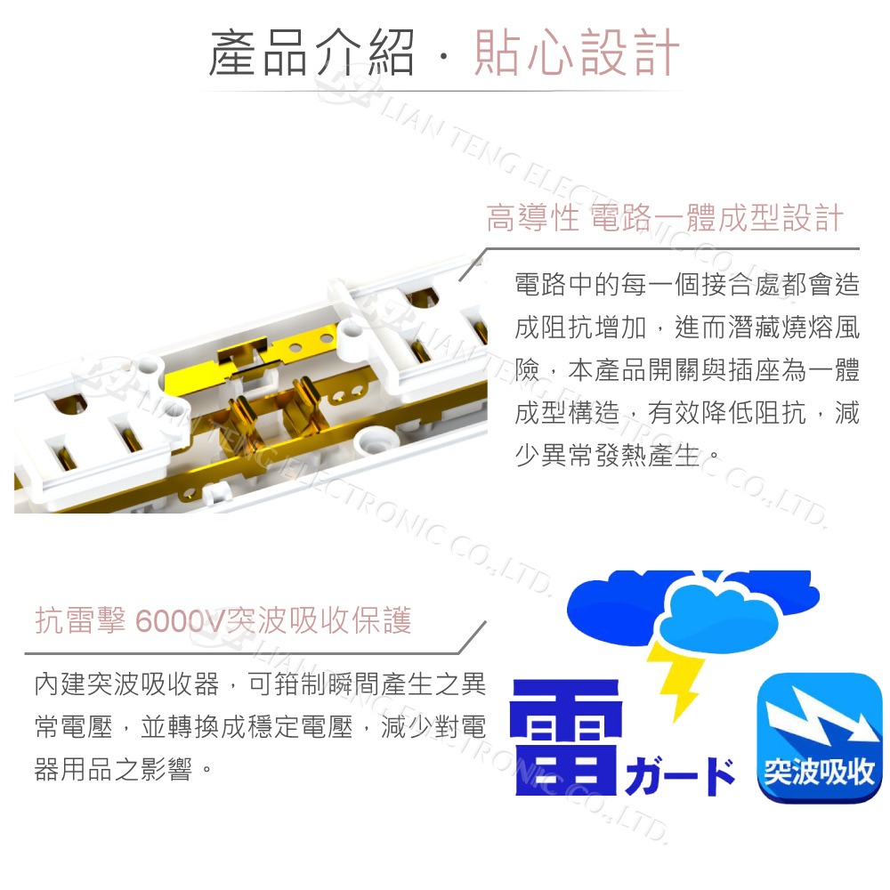 『聯騰．堃喬』 iPlus+ 保護傘 1切4座3P延長線 1.2M 1.8M 2.7M 4.5M (PU-3143S)-細節圖4