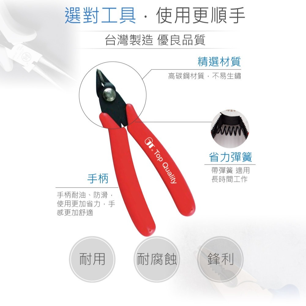 聯騰．MP-163｜5 吋高碳鋼精密斜口鉗・電子維修／創客教學首選・可剪銅線・台灣製造・高性價比好工具-細節圖2