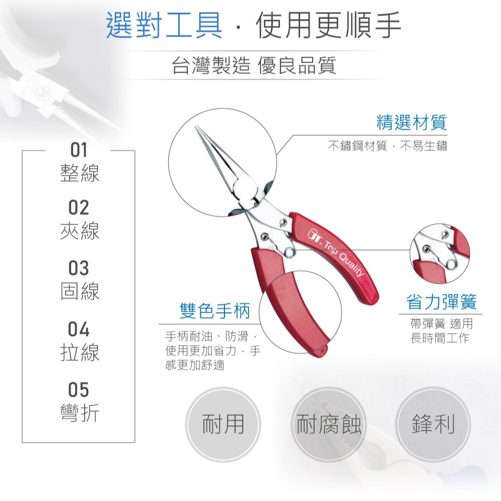 『聯騰．堃喬』5＂ 不銹鋼 長嘴鉗 MP-201A-細節圖2
