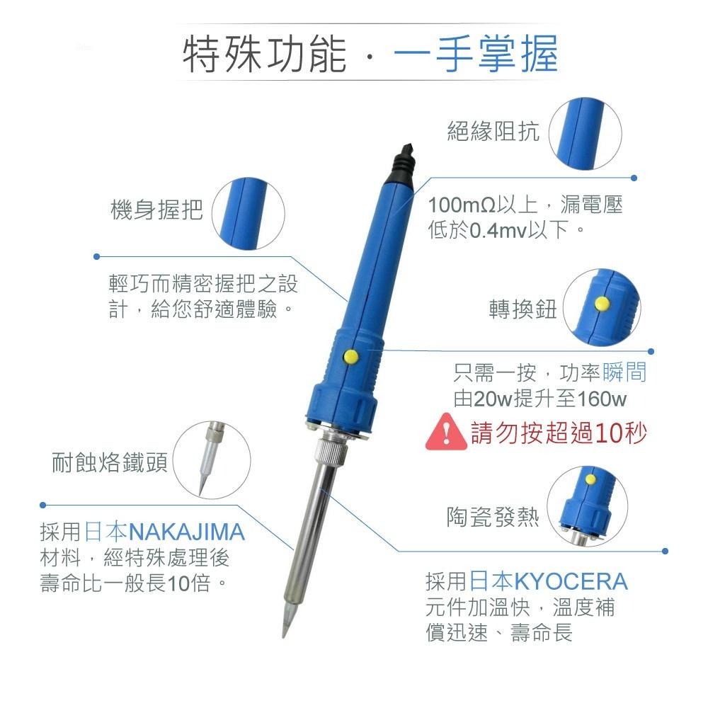 『聯騰．堃喬』YS690 20/160瓦 兩段 即熱型 陶瓷烙鐵 AC110V-細節圖2