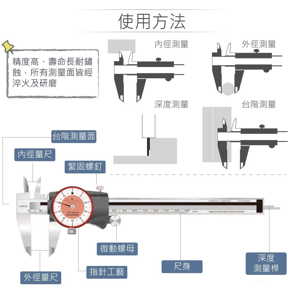 『聯騰．堃喬』6＂ 指針顯示錶 游標卡尺 台灣黑馬牌 DC-9001HN 測量範圍 0~150mm 解析度0.01mm-細節圖3