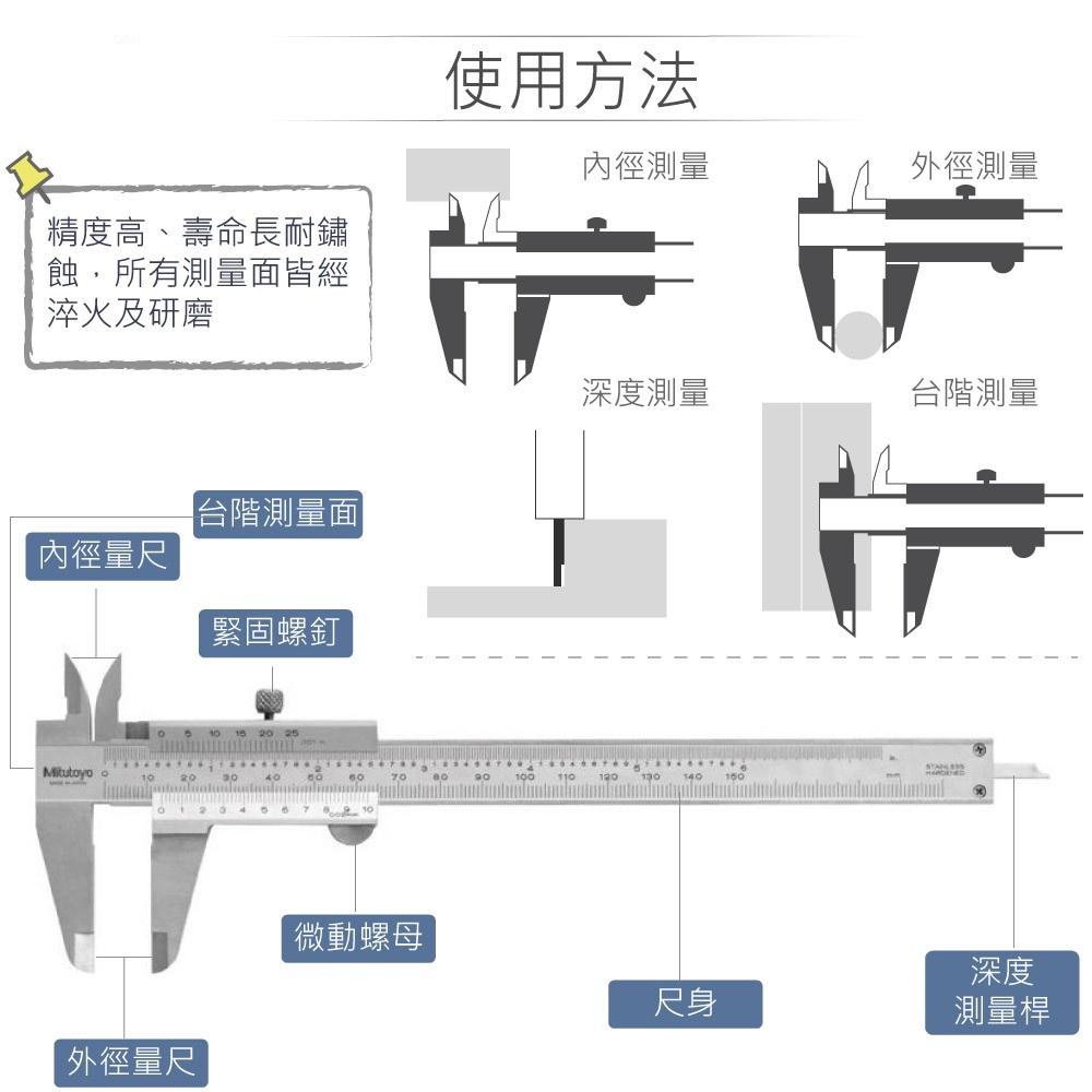 『聯騰．堃喬』6＂ 游標卡尺 三豐 Mitutoyo 530-312 測量範圍 0 ~ 150mm 解析度 0.02mm-細節圖3