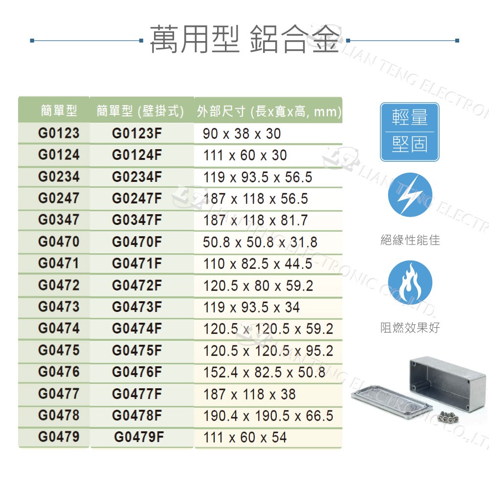 聯騰．G0470~G0474 簡易型壓鑄鋁盒｜無防水｜台灣製造-細節圖3