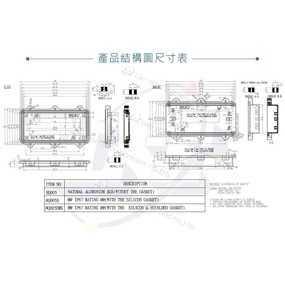 『聯騰．堃喬』Gainta HQ005 192 x 96 x 45mm 簡單型 壓鑄鋁盒 萬用鋁盒 無防水線  控制箱-細節圖5