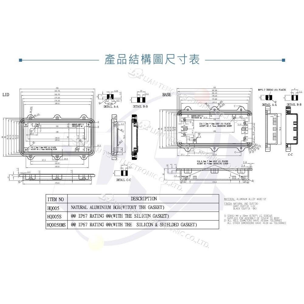 聯騰．Gainta HQ005EMS 192 x 96 x 45mm 萬用型 IP67 防塵防水 防電磁波 鋁盒-細節圖5