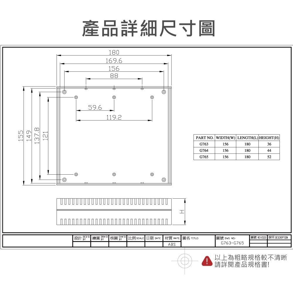 『聯騰．堃喬』Gainta G765 156x180x52mm ABS桌上型 全塑 儀器盒 UL94-HB IP54-細節圖5