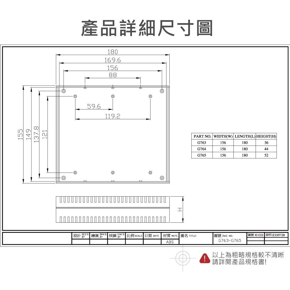 『聯騰．堃喬』Gainta G764 156x180x44mm ABS桌上型 全塑 儀器盒 UL94-HB IP54-細節圖5