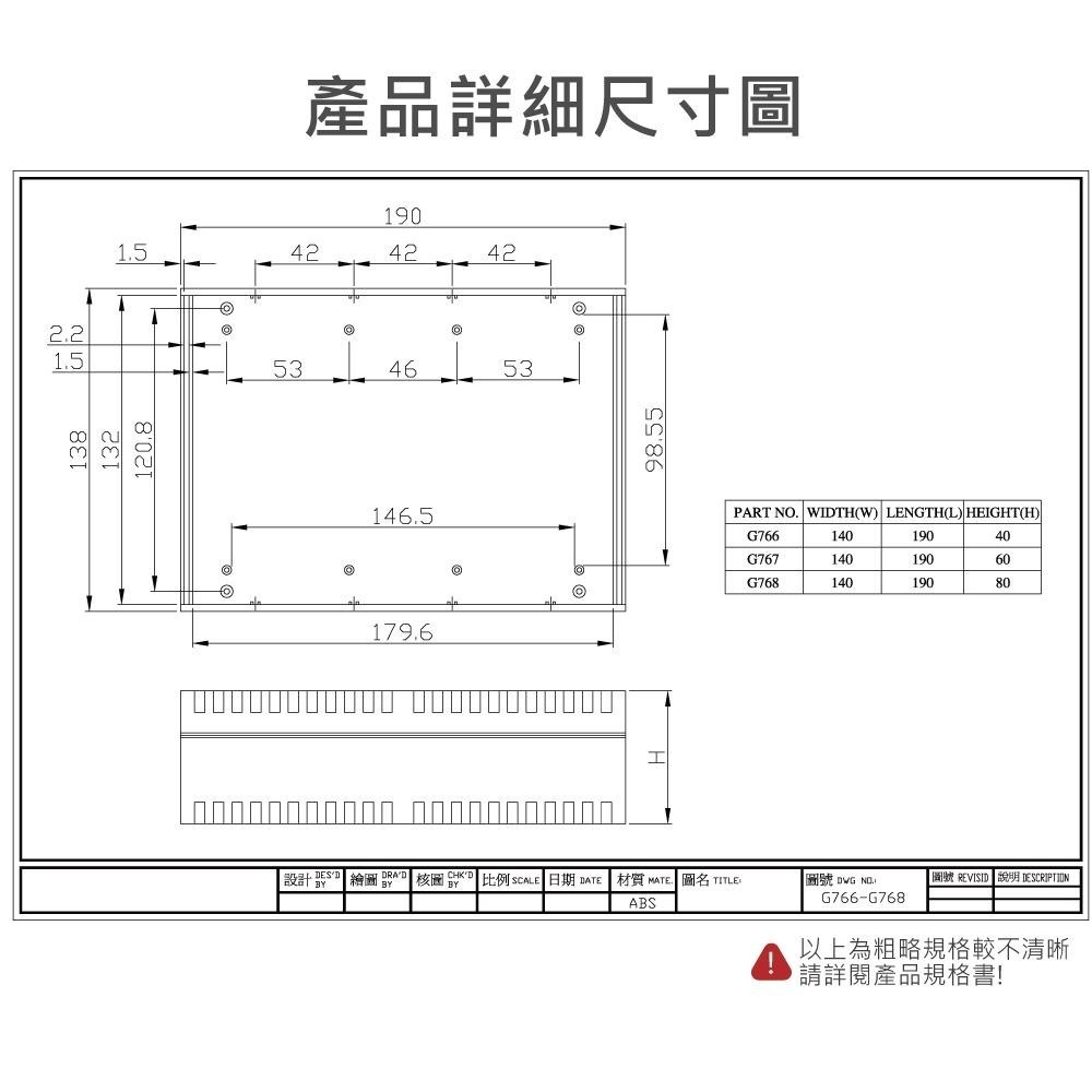 聯騰．Gainta G767A 140x190x60mm ABS桌上型 鋁底面板 儀器盒 UL94-HB IP5-細節圖5