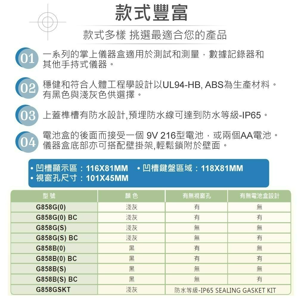 『聯騰．堃喬』Gainta G858G(S)BC 131x237x45mm 掌上型 ABS 淺灰色 儀器盒 有電池盒-細節圖3