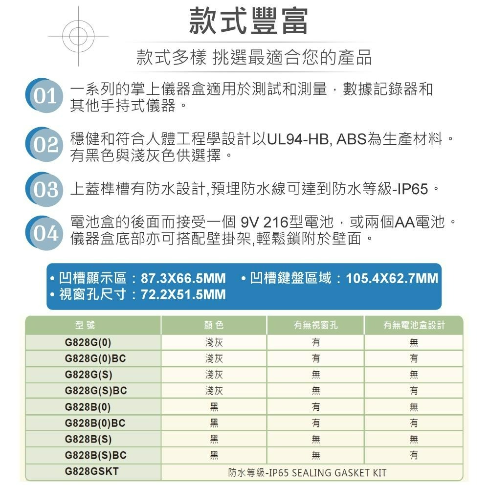 『聯騰．堃喬』Gainta G828B(O) 210x110，75x40.5mm 掌上型 ABS 黑色 有視窗孔 萬用盒-細節圖3