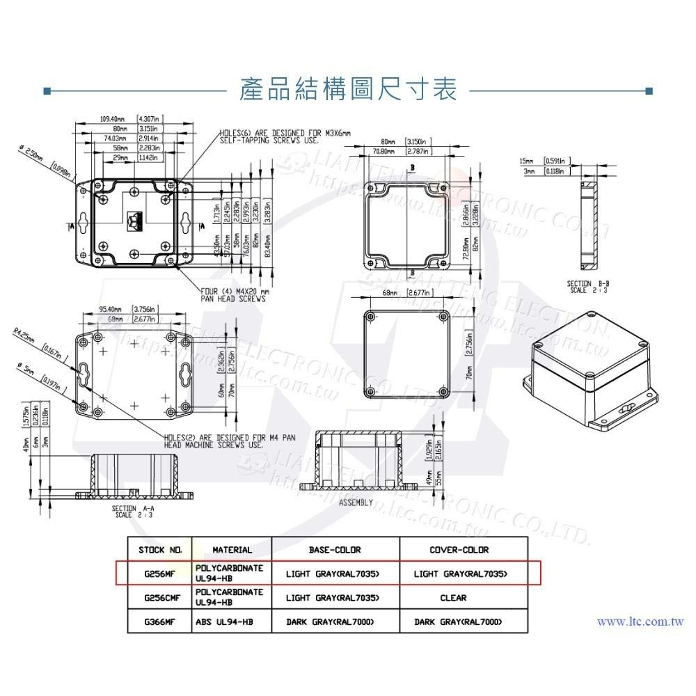 『聯騰．堃喬』Gainta G256MF 底部壁掛 82x80x55mm 萬用型 IP65 防塵防水 PC 塑膠盒-細節圖4