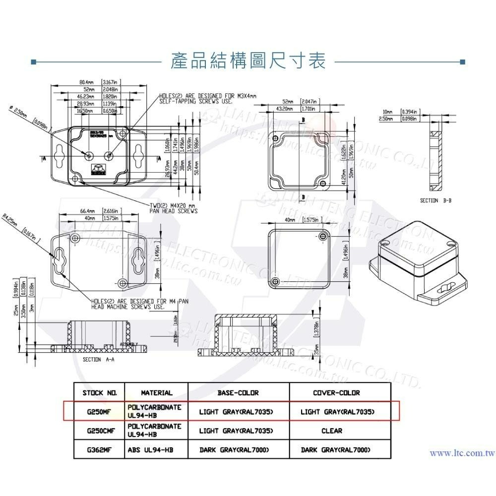 聯騰．Gainta G250MF 底部壁掛 52x50x35mm 萬用型 IP65 防塵防水 PC 塑膠盒-細節圖4
