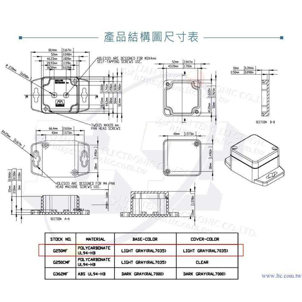 『聯騰．堃喬』Gainta G250MF 底部壁掛 52x50x35mm 萬用型 IP65 防塵防水 PC 塑膠盒-細節圖4