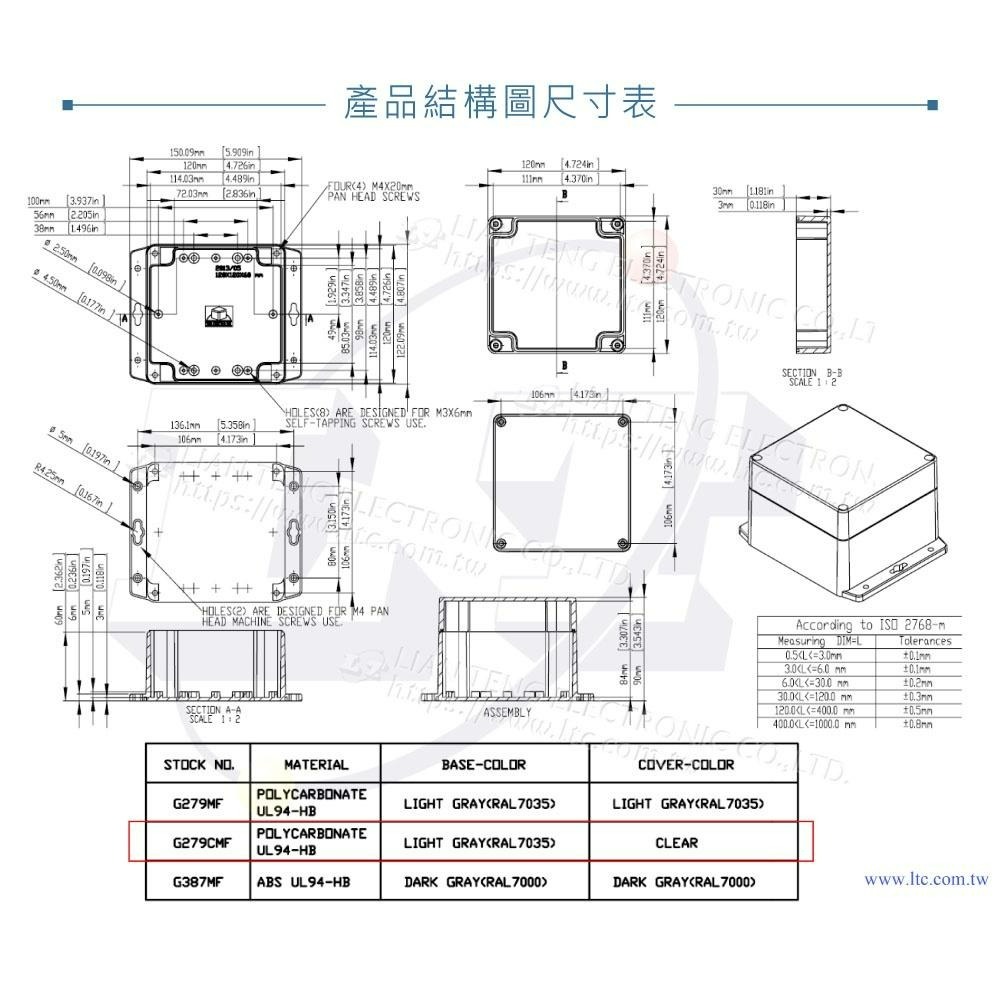 『聯騰．堃喬』Gainta G279CMF 120x120x90mm 萬用型 IP65 防塵防水 PC塑膠盒 透明上蓋-細節圖4