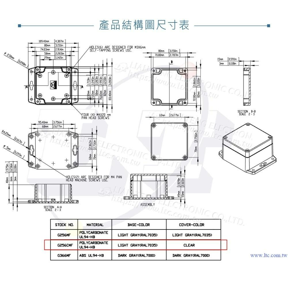 『聯騰．堃喬』Gainta G256CMF 82x80x55mm 萬用型 IP65 防塵防水 PC 塑膠盒 透明上蓋-細節圖4