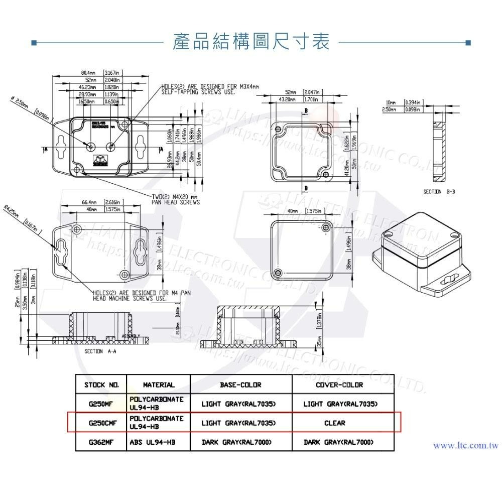 『聯騰．堃喬』Gainta G250CMF 52x50x35mm 萬用型 IP65 防塵防水 PC 塑膠盒 透明上蓋-細節圖4