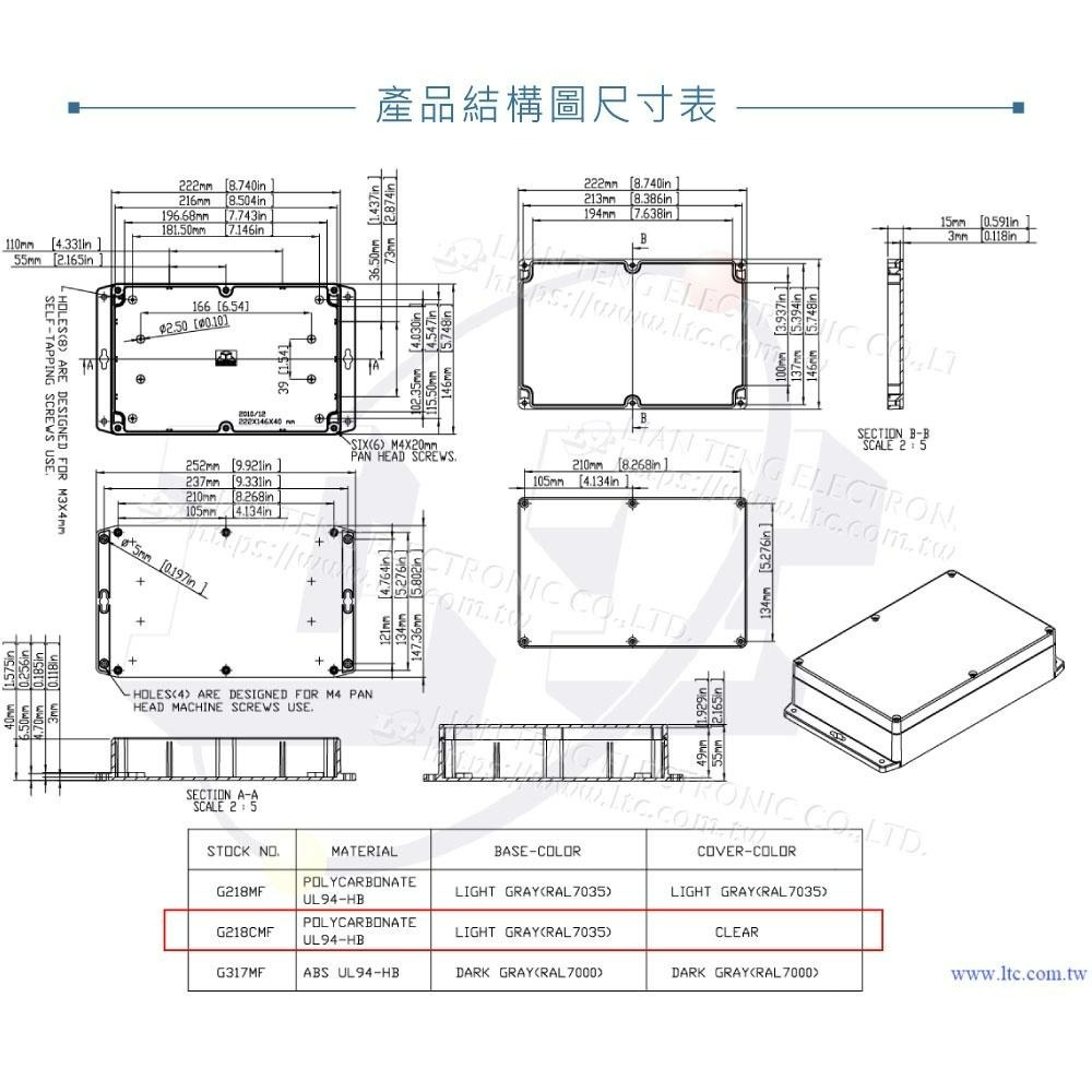 『聯騰．堃喬』Gainta G218CMF 222x146x55mm 萬用型 IP65 防塵防水 PC 塑膠盒 透明上蓋-細節圖4