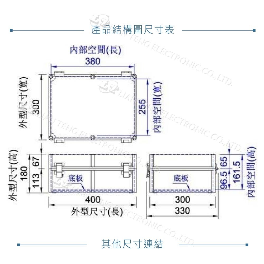 聯騰．300-400 400x300x188mm 掀蓋式 控制盒 鐵心 活動底板 ABS IP68 防水-細節圖8