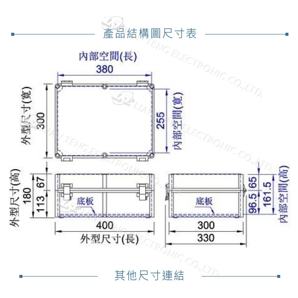 『聯騰．堃喬』300-400 400x300x188mm 掀蓋式 控制盒 鐵心 活動底板 ABS IP68 防水-細節圖8