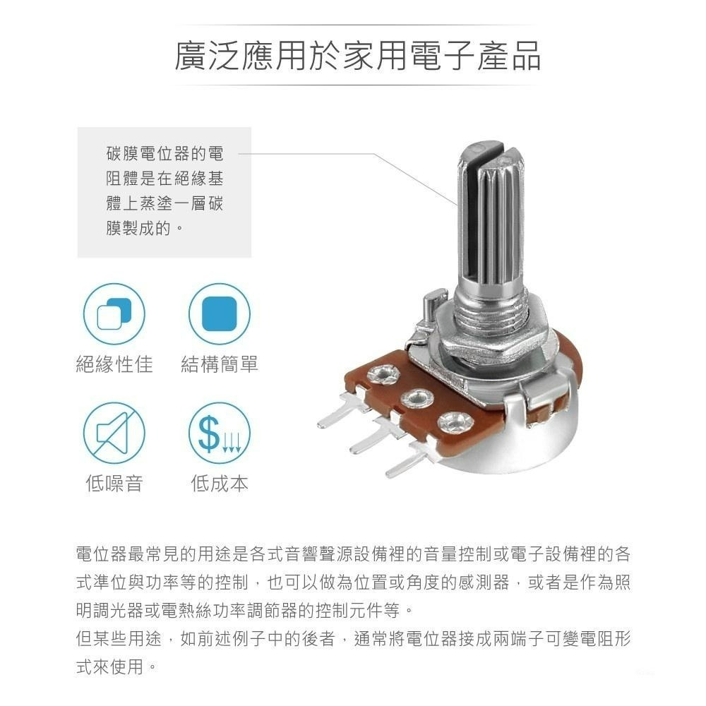 聯騰．16M/M 金屬軸 碳膜 A型 軸長 20mm 插板式 單聯 可變電阻 電位器 電位計 單聯A型-細節圖2