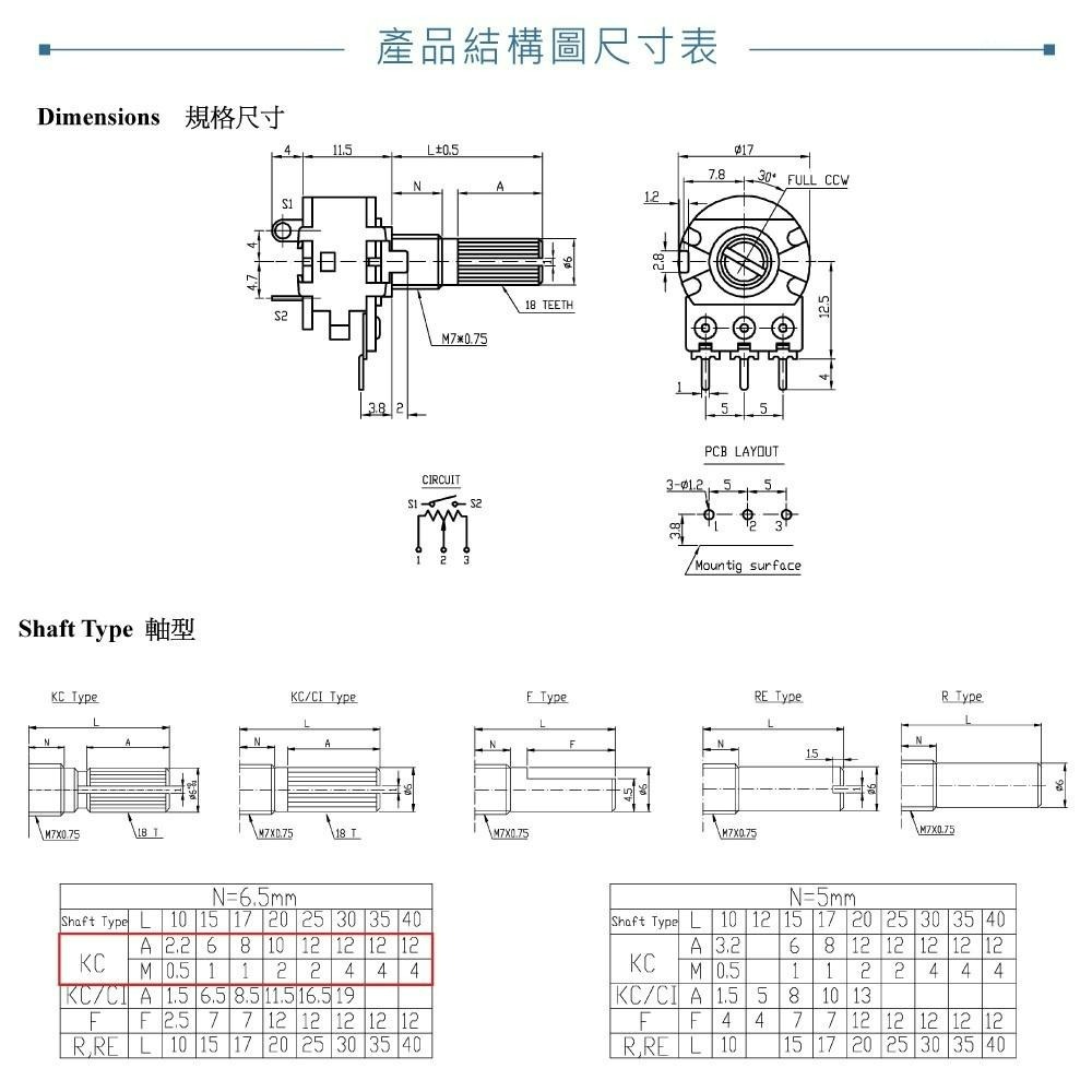 『聯騰．堃喬』帶開關 插板式 單聯B型 16M/M 金屬軸 碳膜 B型 軸長 20mm 插板式 單聯 可變電阻 焊線式-細節圖4