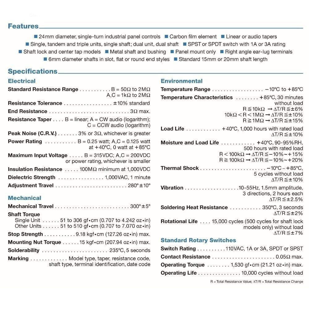 聯騰．24M/M TOCOS 精密 碳膜 B型 焊線式 單轉 可變電阻 電位器 電位計 軸長20MM-細節圖3