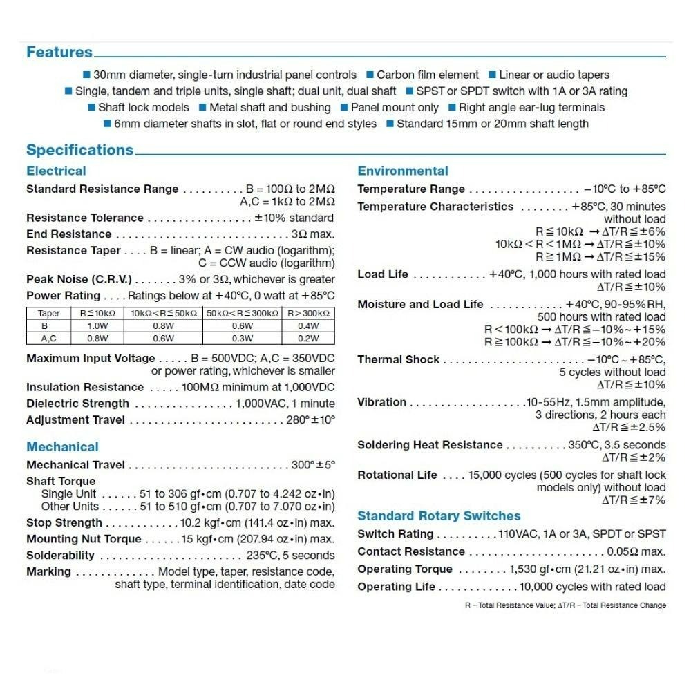聯騰．30M/M TOCOS 精密 碳膜 B型 焊線式 單轉 可變電阻 電位器 電位計 軸長20MM-細節圖3