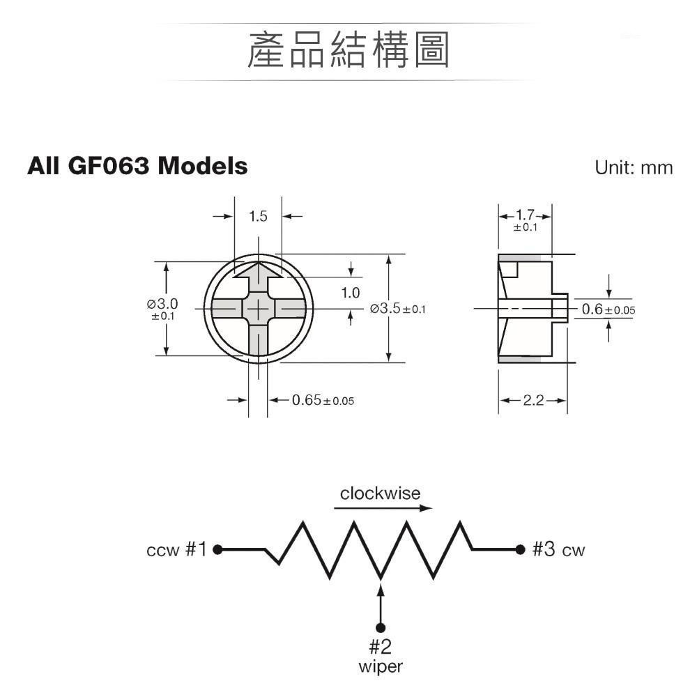 『聯騰．堃喬』GF063P1 系列 1/2W  SVR單轉 方型半固定電阻 金屬碳膜微調 電位器 方型 上方調整 線性-細節圖4