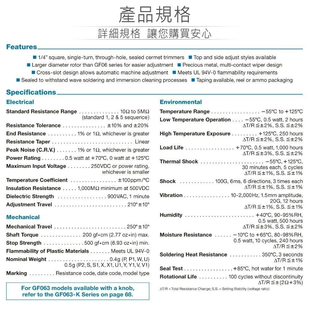 聯騰．GF063X 半固定電阻｜1/2W SVR側調 PCB焊接型 多阻值 2入裝-細節圖5