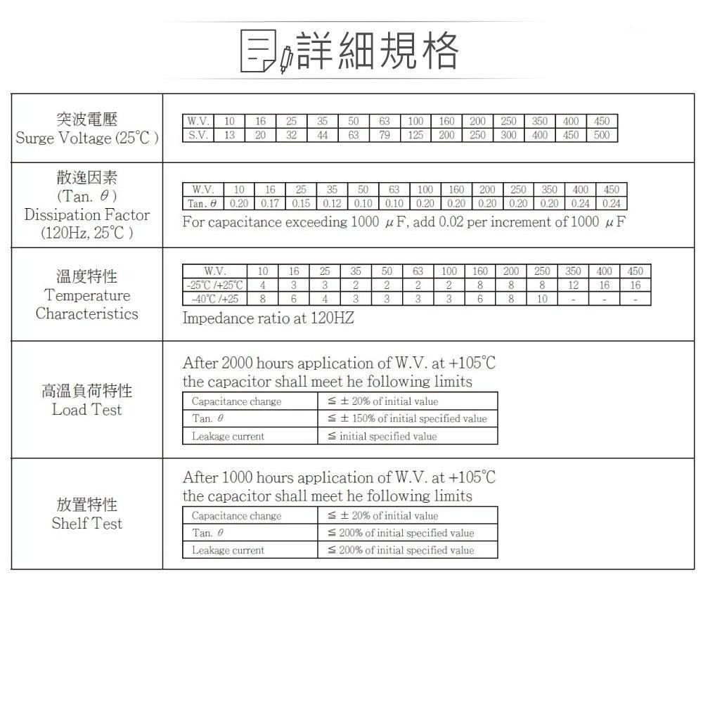 『聯騰．堃喬』100uF/50V/160V/200V/400V  鋁質 電解 電容 耐溫105℃-細節圖6