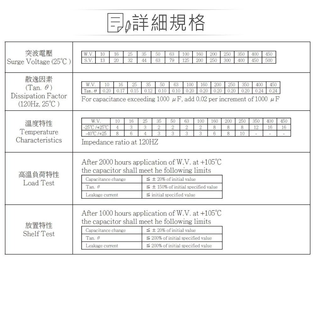 『聯騰．堃喬』1200uF/1500uF/1800uF/6.3V/10V/16V 鋁質 電解 電容 耐溫 Low ESR-細節圖5