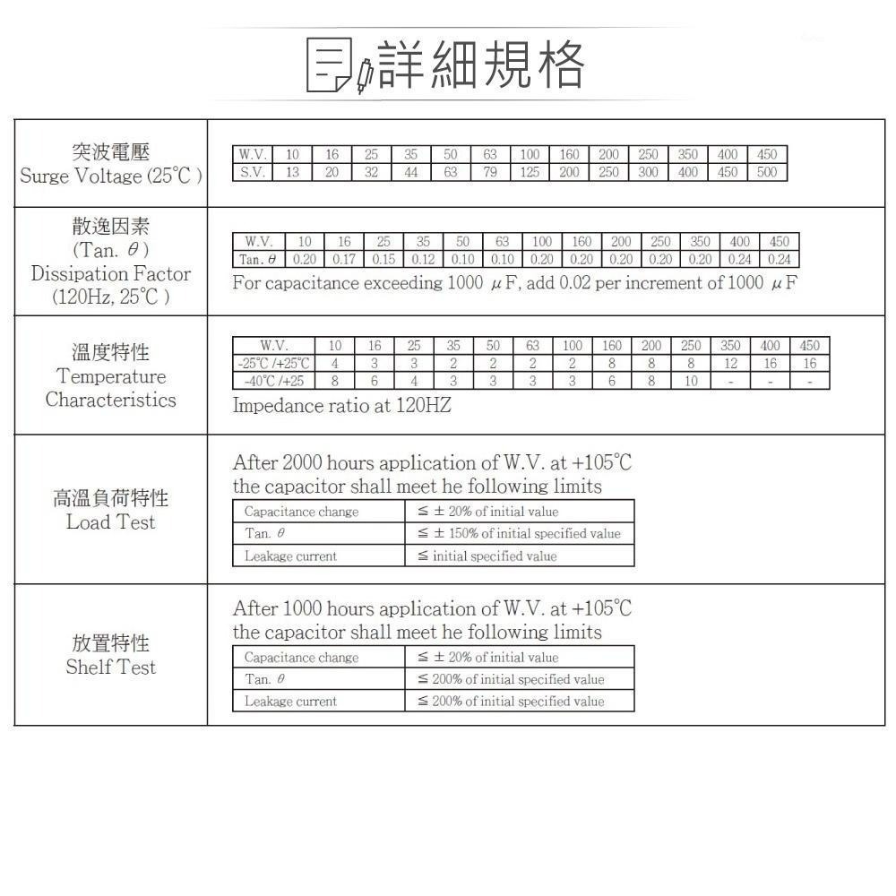 聯騰．220uF 鋁質電解電容10V・16V・25V・35V・50V ・63V・100V 耐溫105℃ 直插型電容器-細節圖7