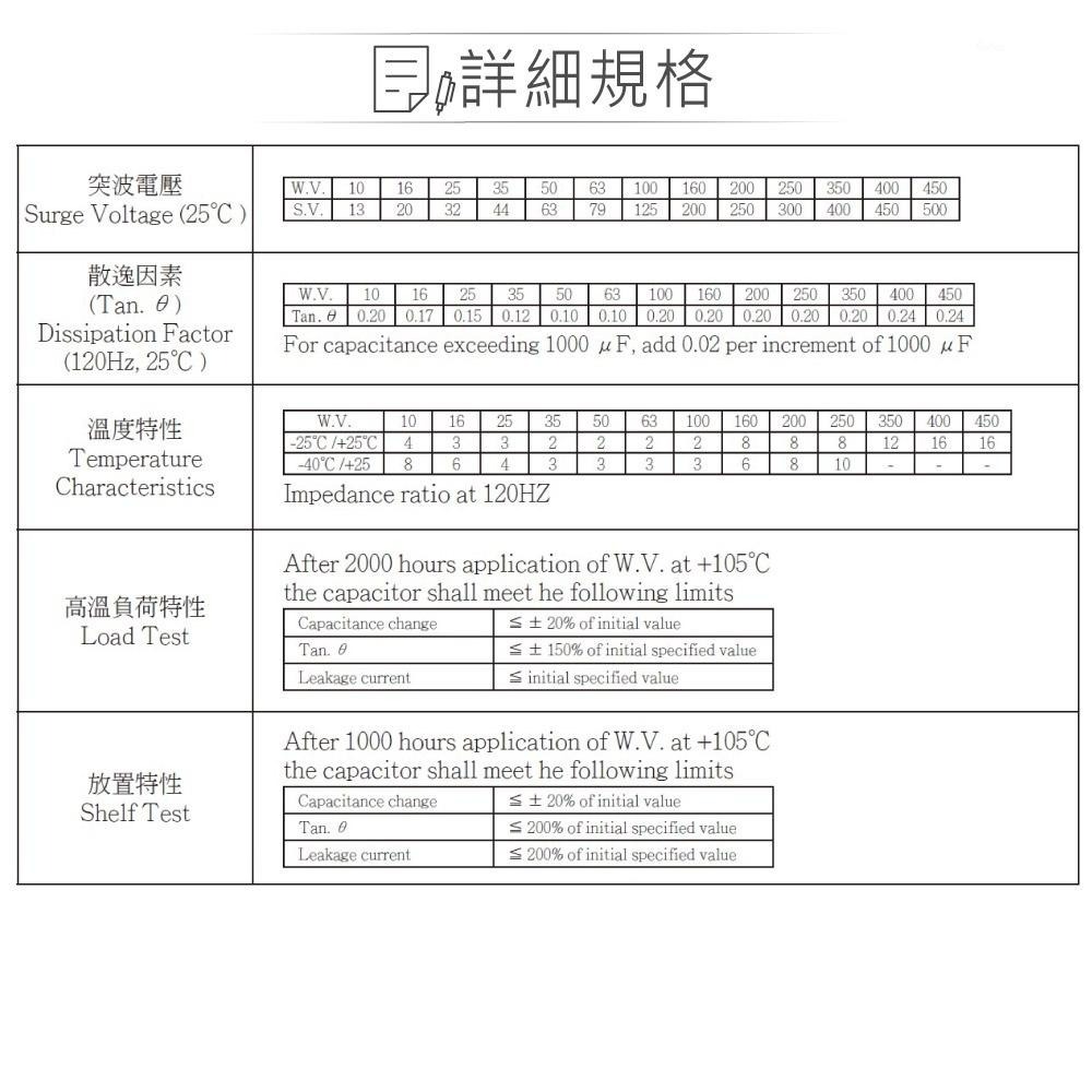 『聯騰．堃喬』100uF/10V/16V/25V/35V/50V/63V/100V 鋁質 電解 電容 耐溫105℃-細節圖9