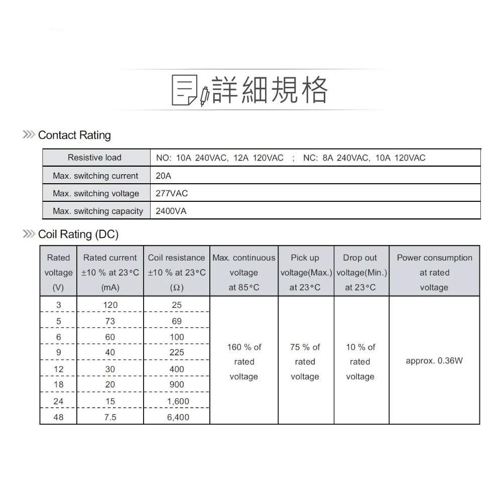 『聯騰．堃喬』功率 繼電器 DC12V 812H-1C-C-12VDC 接點負載10A/125VAC-細節圖3