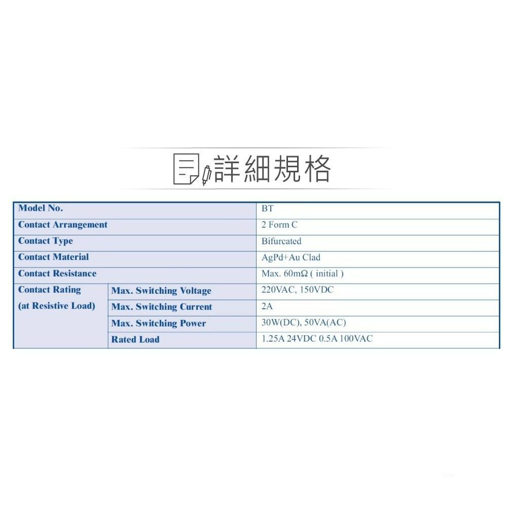 『聯騰．堃喬』信號 繼電器 DC5V BT-5S DPDT/2P 接點負載0.5A/100VAC-細節圖3