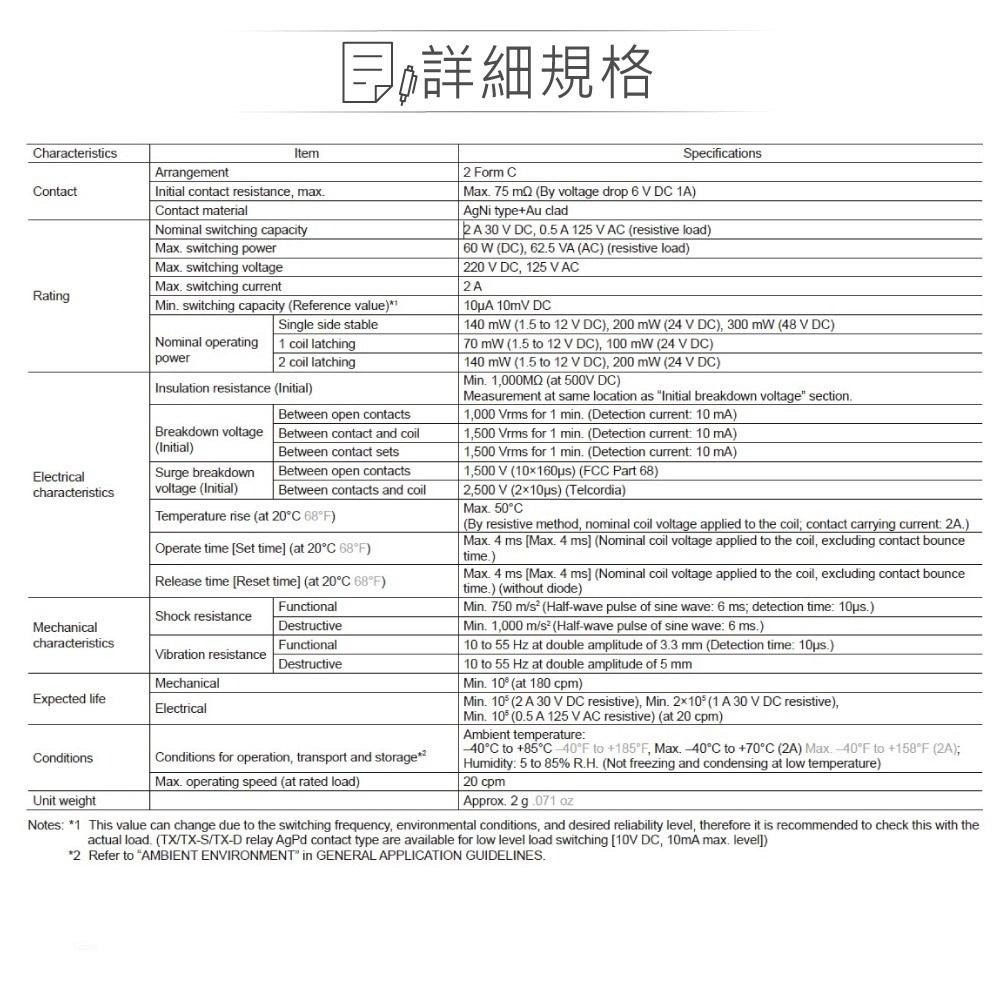 『聯騰．堃喬』信號 繼電器 DC12V TQ2-L2-12 DPDT/2P 接點負載2A/125VAC-細節圖4